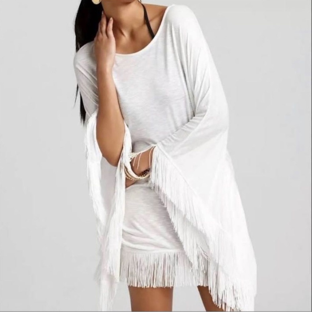 L* Space Swim White Fringe Poncho Coverup Women’s SZ MD/LG
